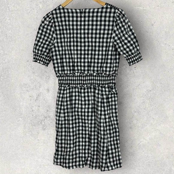 Sezane Sixteen Plaid Gingham Mini Dress Black White Size 36 French US 4‎ Button - Picture 15 of 16